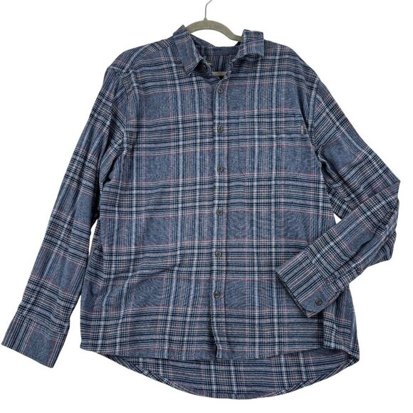 Eddie Bauer Flannel Shirt Mens XL Blue Plaid Button Up 100% Cotton Chest Pocket - Picture 1 of 12